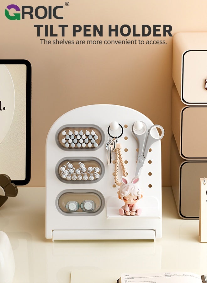 GROIC Desktop Pegboard Pencil Holder, Space-Saving Pen Holder, Stationery Storage, Organizer for Office, School Supplies, Makeup,  Multi-Compartment Desk Organizer, Slanted Insert Pen Holder with Pegboard - Image 4